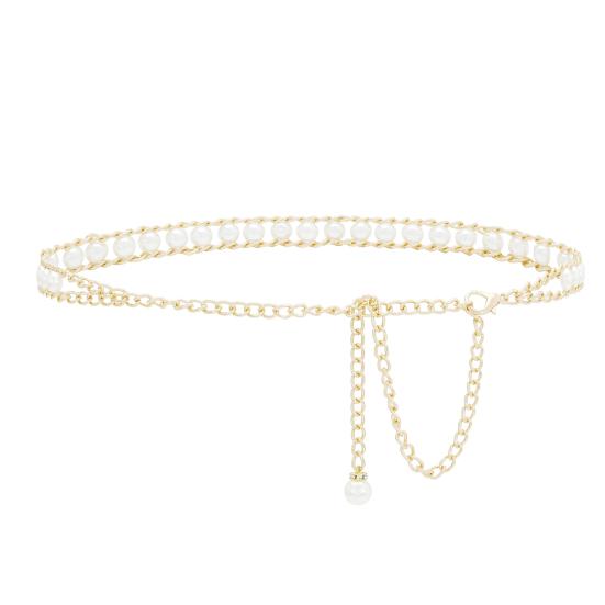 Waist Strap Wild Decorate Portable Terrific Stainless Imitation Pearl Belt for Work
