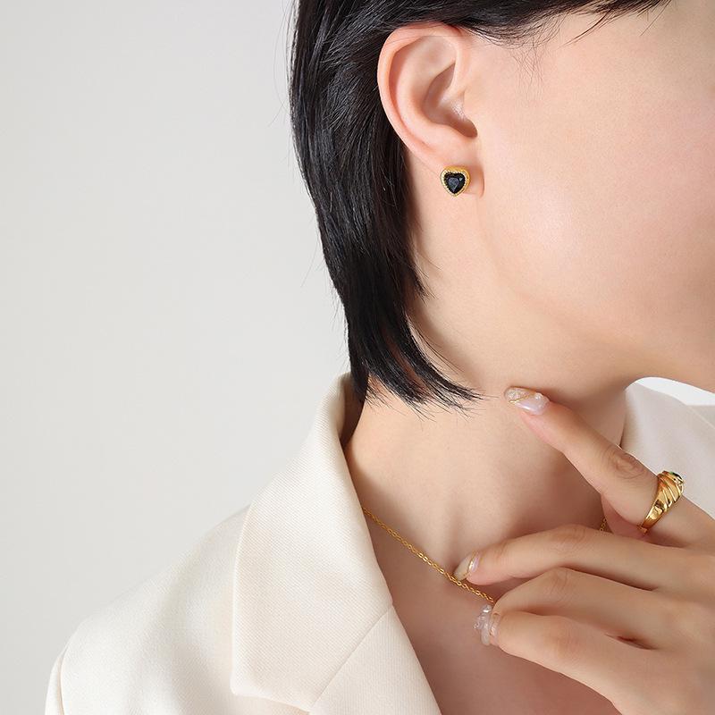 French Niche Multi-Color Zircon Love Pendant Necklace & Earrings Set