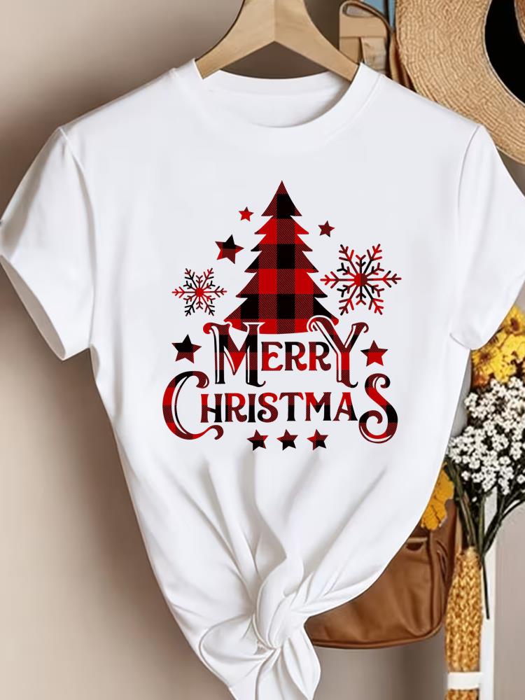 (Asian Size)tree sweet New Year Clothing T Shirt Women Fashion Christmas Festival Tee Top Print Woman Short Sleeve Graphic T-shirts
