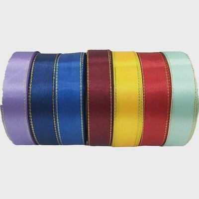 Nastro di Raso Doppio Bordo Oro da 2 cm per Confezionamento Fiori Fai-da-te, Scatola Regalo e Creazione di Fiocchi