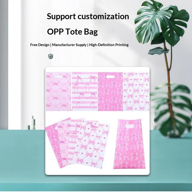 50Pcs Stylish Pink Bow Thank You Tote Bags Decorative Gift Bags for Birthday Wedding Christmas Carnival Party Events