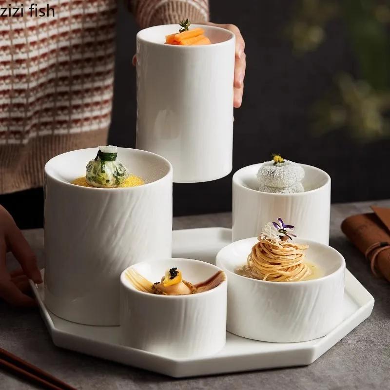 Creative Ceramic Dinner Plates Solid Color Tableware Cooking Dish Pasta Steak Plates Hotel Restaurant Snack Pastry Desserts Tray