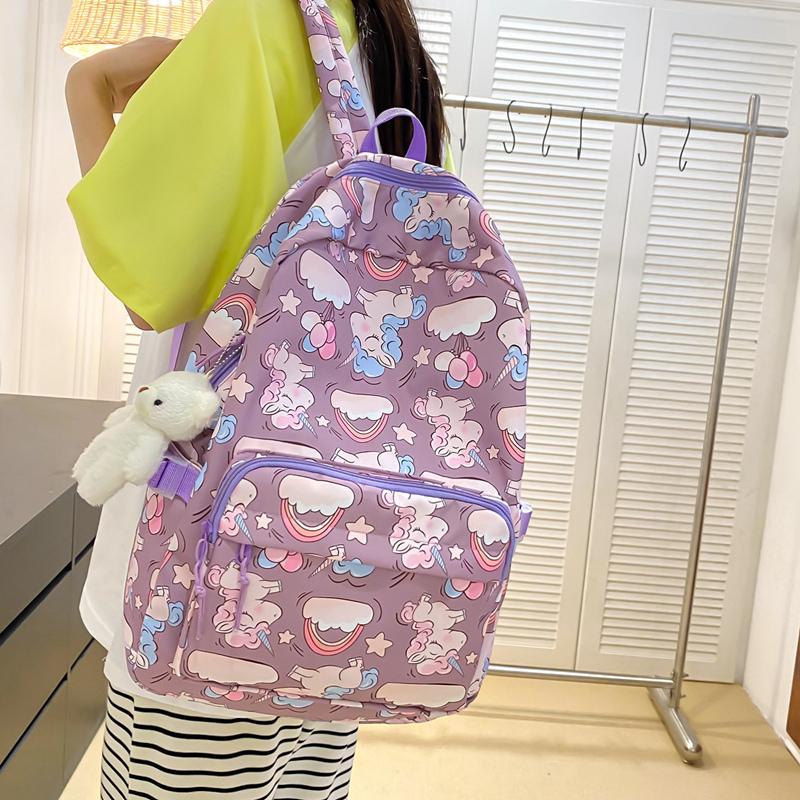 Cartoon Three-Piece Backpack Set Student Printed Schoolbag Women's Large Capacity Lightweight Backpack