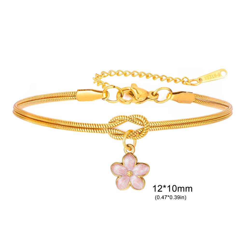 Enamel Daisy Flower Charm Bracelet Gold Color Stainless Steel Adjustable Love Knot Double Snake Chain Women Fashion Jewelry Gift