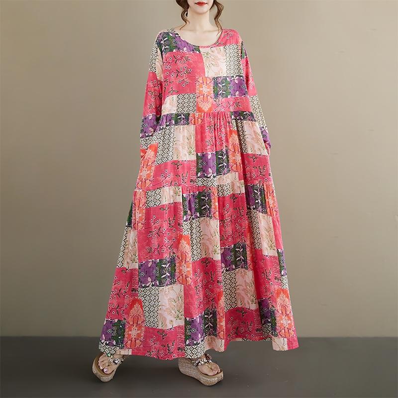 

Long sleeve plus size vintage Plaid new in dresses for women casual loose spring autumn dress