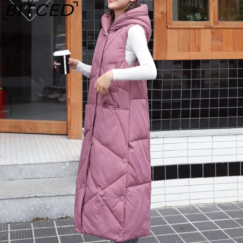 BITCED Down-Filled Quilted Waistcoat for Women - Mid-Length Autumn/Winter Thickened Waistcoat - Knee-Length Outerwear