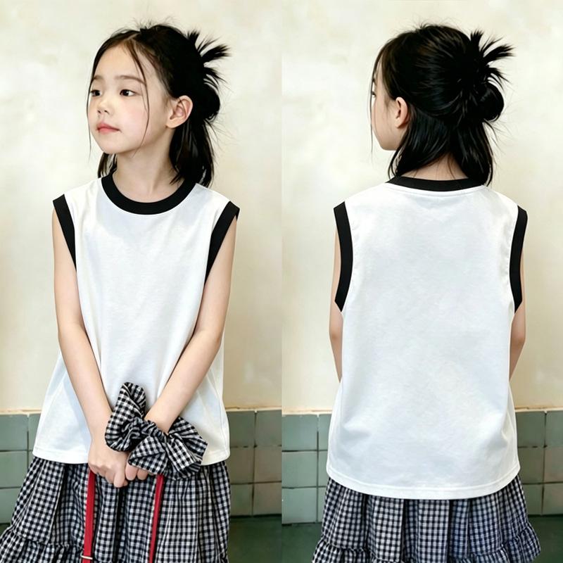 Girls' Cotton Color Block Sleeveless Vest - Summer 2026 New Arrival for Medium & Large Children
