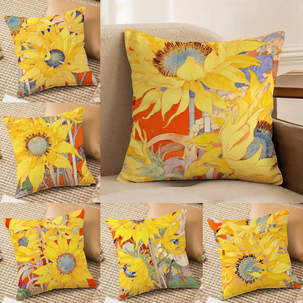 Einfacher Sonnenschein Sonnenblumen-Kunst Kissenbezug Bedruckt Gebürstetes Fleece Kissen Babyhaut-Touch Umweltfreundlicher Farbsublimat