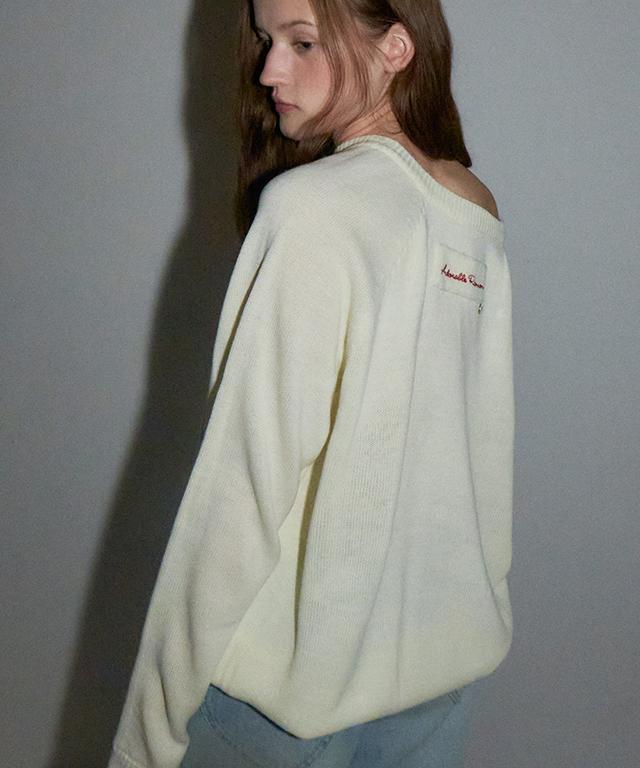 RONRON Cozy Loose Fit V Neck Knit Cream