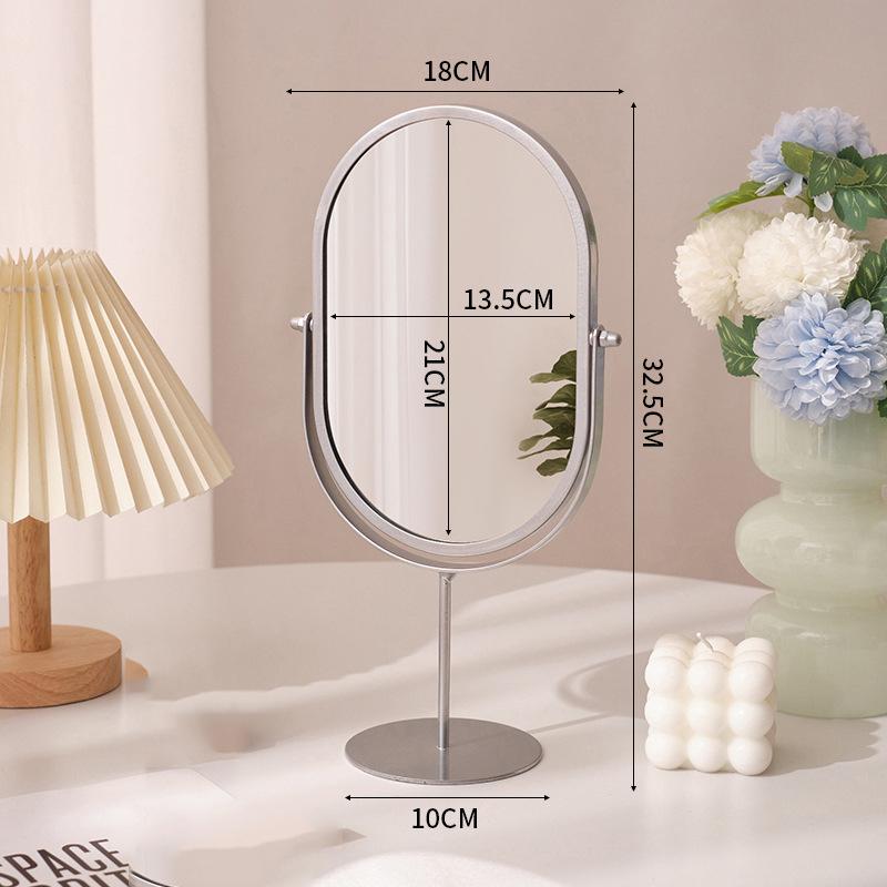 New Desktop Makeup Mirror Household Bedroom Vanity Mirror Iron Frame Oval Cosmetic Mirrors Two Style Flat Base and Storage Base