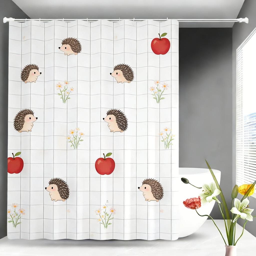 Cute Cartoon Puppies & Kittens Shower Curtain - Waterproof Polyester with Hearts & Yarn Balls On White Grid