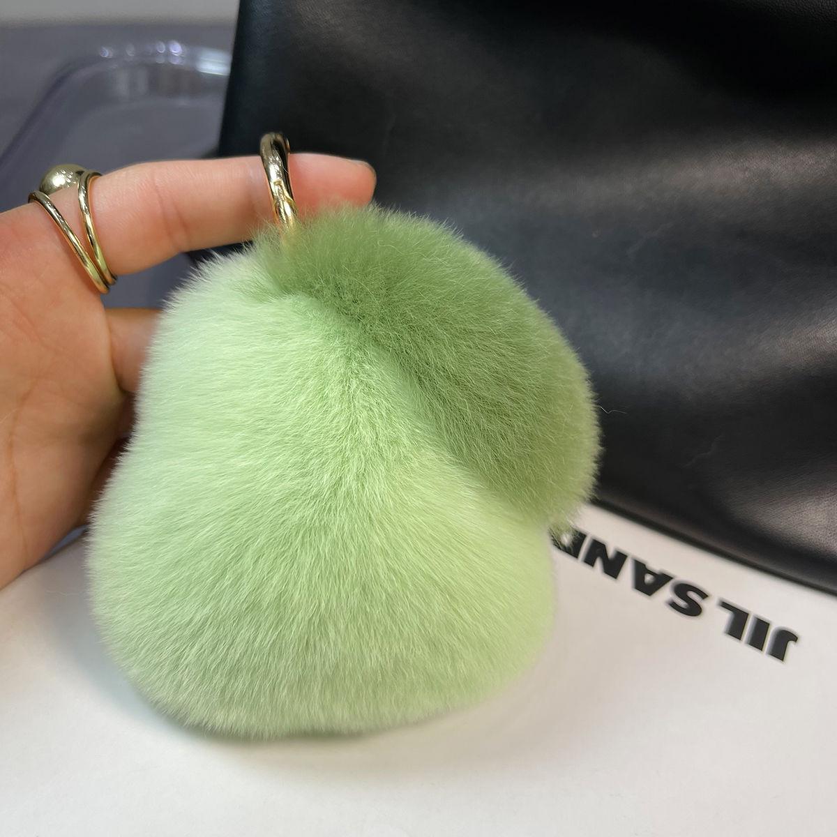 Faux Mink Fur Pear Rabbit Keychain - Cute Cartoon Plush Bag Charm Round Ring Pear