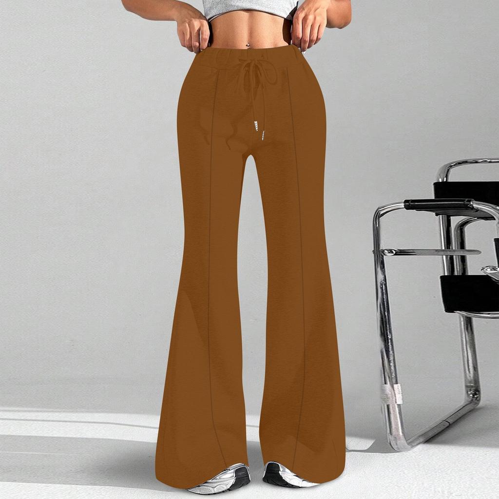 Ladies Fashion Loose Draw String Waist Solid Color Cargo Pants Leisure Flares