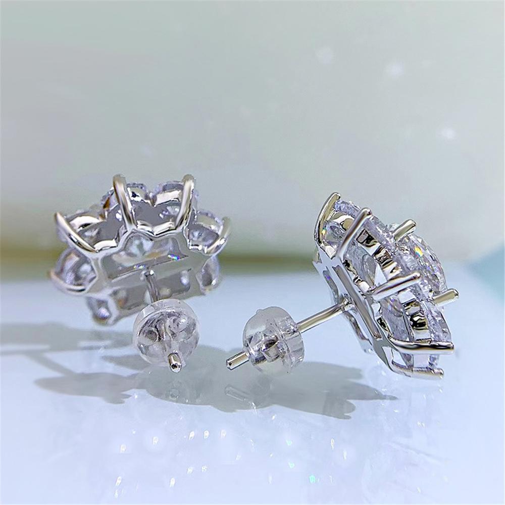 Cute Female Stone White Zircon Snowflake Stud Earrings Silver Color Wedding  For Women
