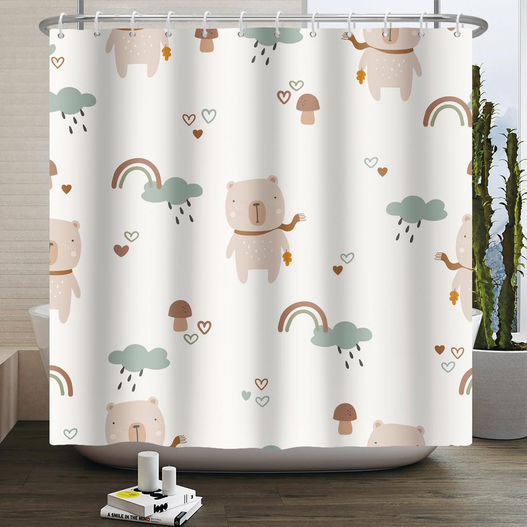 Cartoon Shower Curtain for Bathroom Kids Rainbow Cloud Sun Stars Flower Unicorn Cute Animals Waterproof Bath Curtain Home Decor