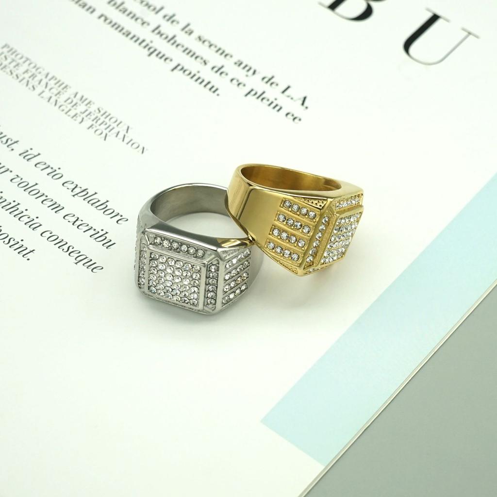High Quality Gold silver color Men Ring Christmas New Ring with rhinestone Square Rings Fine Jewelry