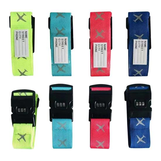 3 Kadranlı Şifreli Bagaj Kayışları Ayarlanabilir Ağır Hizmet Tipi Valiz Kemeri Yüksek Görünürlüklü Seyahat Aksesuarı