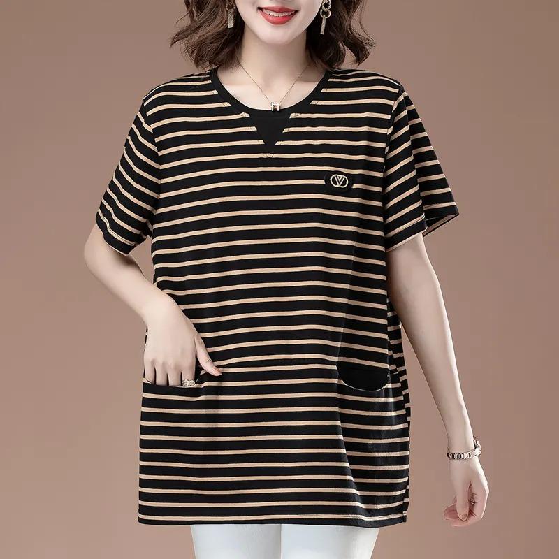 Striped Short-sleeved T-shirt for Women New Summer Top Stylish Half-sleeved T-shirt