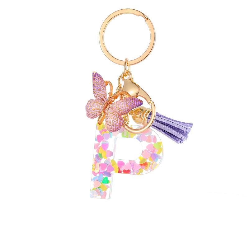 Light Purple Sequin Fringe Resin Keychain 26-Letter Accessory Classic Retro Durable Bag Charm Practical Gift For Friends And Family