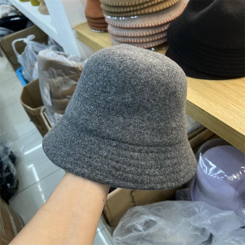Wool hat women's autumn and winter woolen basin hat classic versatile retro face small bucket hat tide