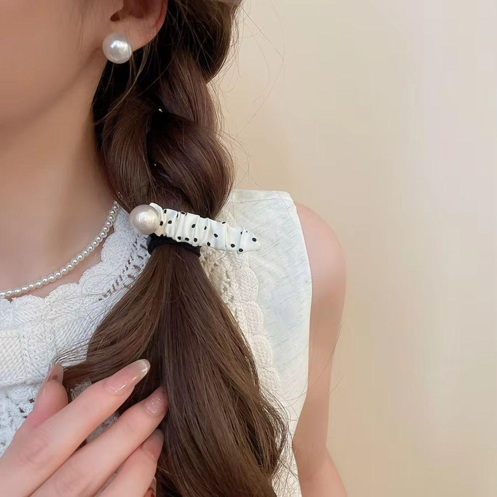Modischer Schwarz-Weiß-Punkte-Haarclip Y2K Perlenstoff Ovaler Haarspangen Pony-Clip Haarschmuck