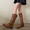Fashion Women Boots 2025 Autumn New Embroidered Western Cowboy Boots Pointed Toe Thick Heel High Knee Boot Woman Long Boots High-quality