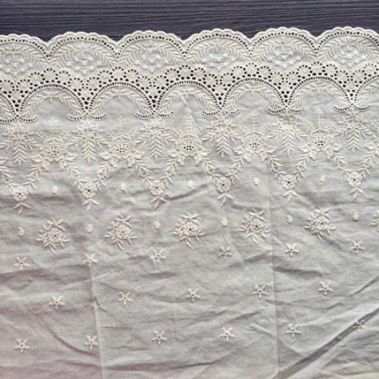 43cm wide x 180cm long vintage eyelet floral embroidered cotton lace fabric (beige)