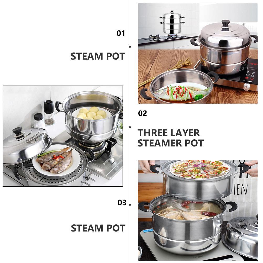 Stainless Steel Steamer Stackable Steaming Pot Convenient Kitchen Cookware Cooking Utensils Useful Stockpot for Home