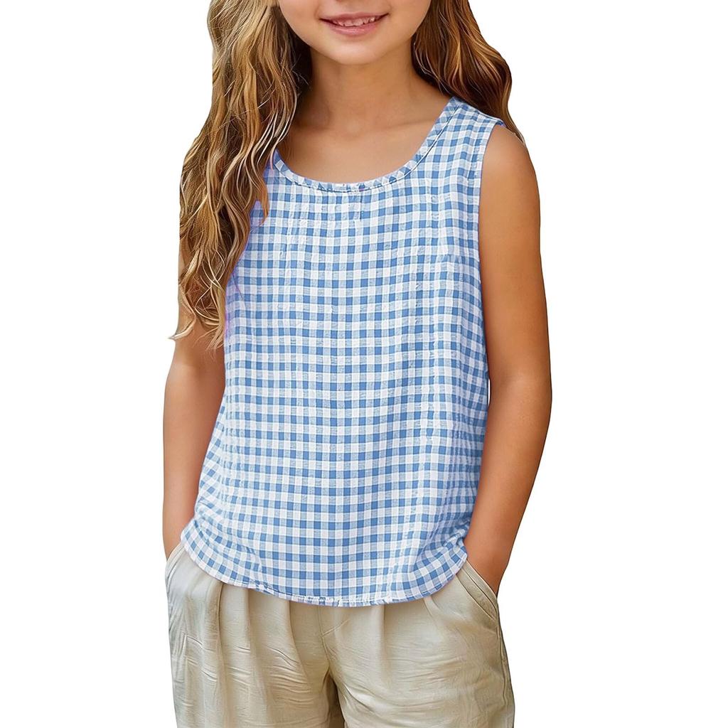 Ärmelloses Tanktop für Mädchen Lässige karierte Weste Leichtes Sommerhemd für Kinder Weicher atmungsaktiver Stoff Bequeme Passform