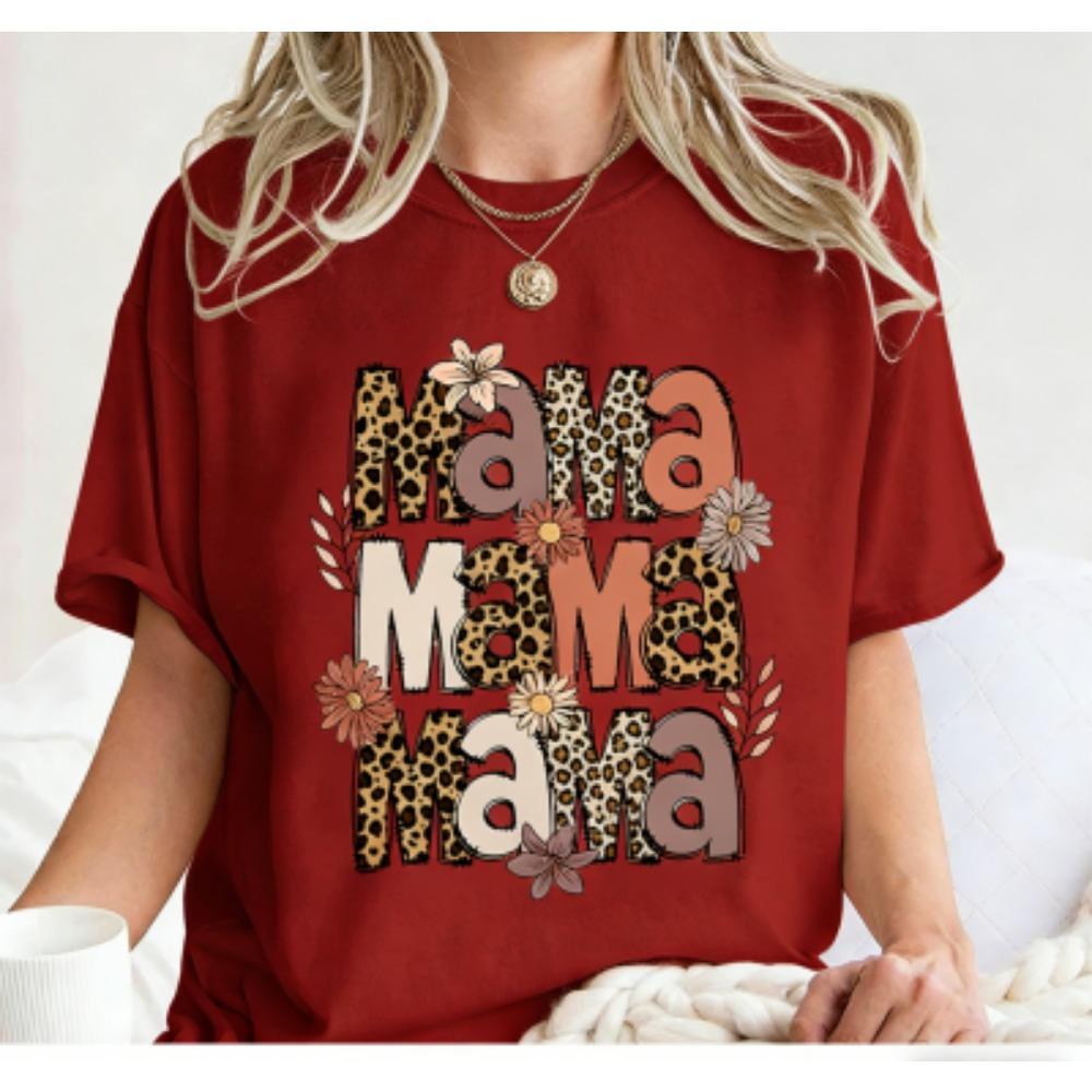 Funny Leopard Letter Mama Flower Print Kids Short Sleeves T-Shirt Loose Casual Summer Outdoor Street Boy and Girl Tees Tops