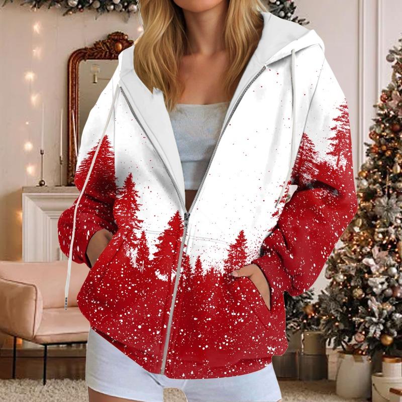 Autumn Winter Hooded Hoodies Women Casual Streetwear Zip Up Sweatshirts Long Sleeve Christmas Harajuku Graphic Hoodies Coats