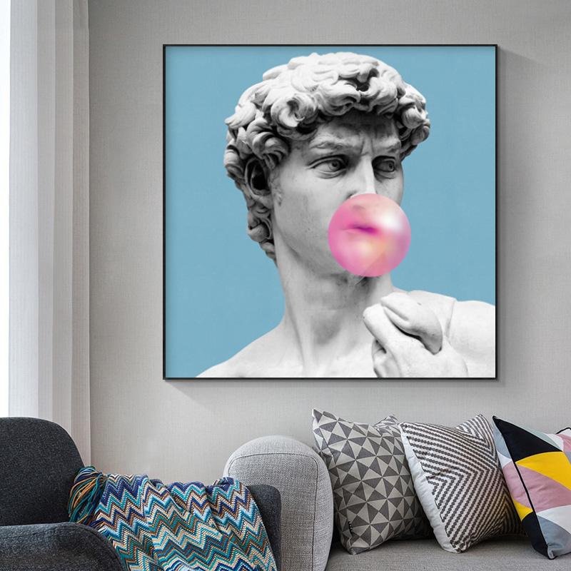 Nowoczesne obrazy David dmuchający różowy obraz na płótnie do salonu dekoracja ścienna David rzeźba wydruki Cuadros