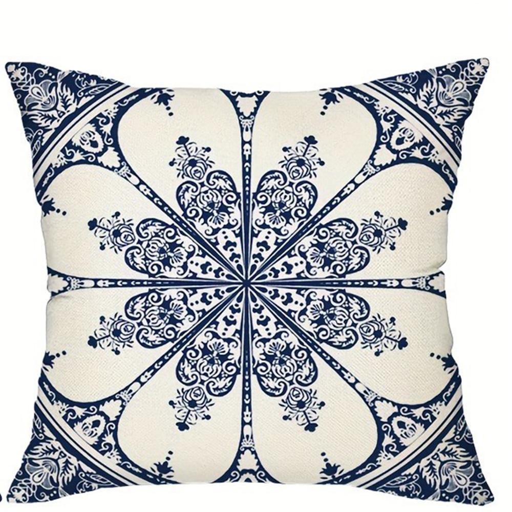 Ethnic Style Blue Floral Pattern Printing Pillowcase Living Room Sofa Chair Cushion Cover Bedroom Room Home Decoration