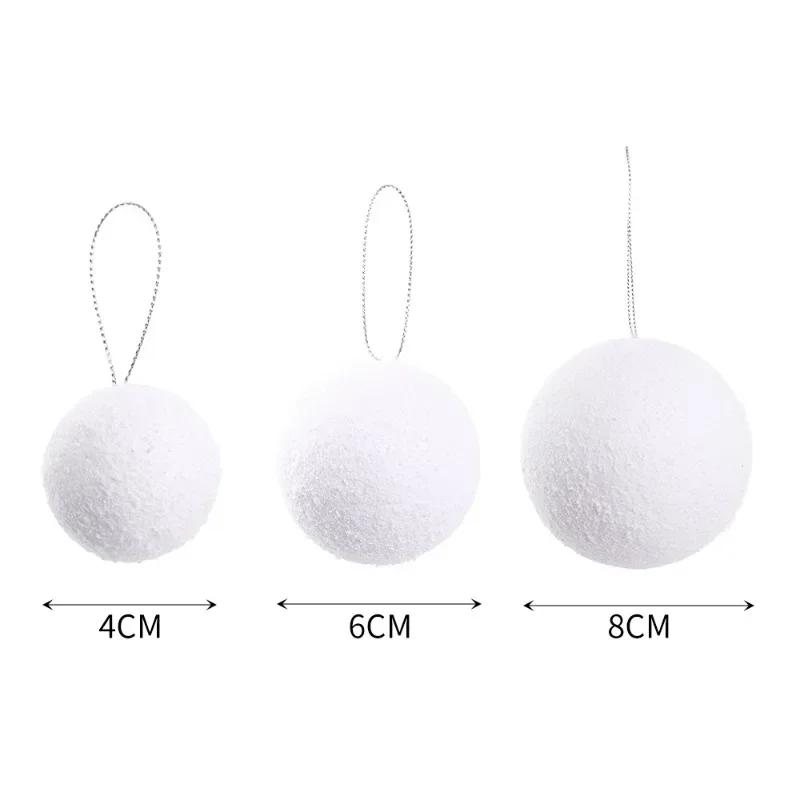 4/6/8cm White Foam Christmas Ball Snowballs for Xmas Tree Hanging Pendant Christmas Balls Ornaments New Year Party Home Decor