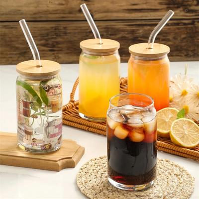 Cană de ceai Suc de sticlă Cutie de bere Cupă de lapte Mocha Cana Mic dejun Cană de băutură 480 ml/550 ml Cană de sticlă cu capac și paie Bulă transparentă