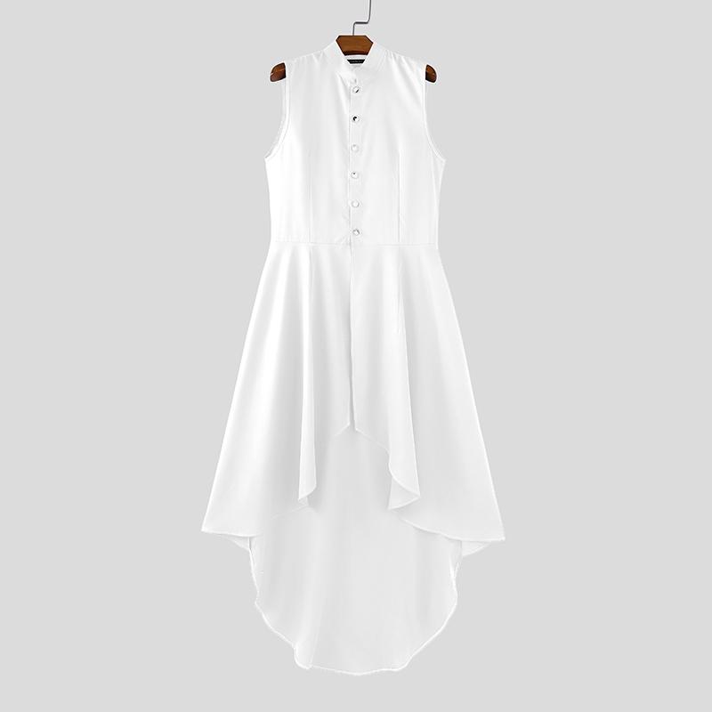 INCERUN Herren Stehkragen Ärmellos Unregelmäßig Lang Plissiert Westen Tops