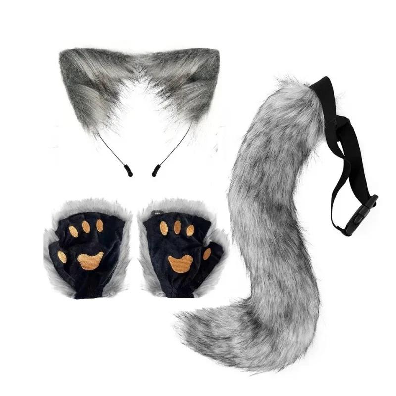 Costume Prop Cartoon Animal Ears Headband Hair Hoop Necklace Tail Set Fox Cat Cosplay Halloween