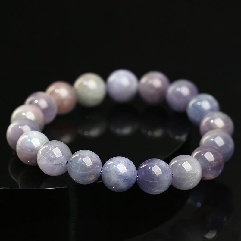 Hongchu Crystal Natural Cat's Eye Co-occurring Purple Lithium Gemstone Round Bead Bracelet Purple-Green Co-Existed Kunzite Bracelet