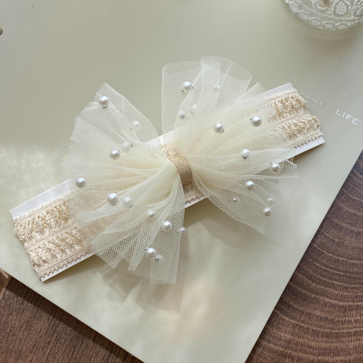 

Повязка на голову из сетки с жемчужным бантом для девочки - Аксессуар для дня рождения принцессы