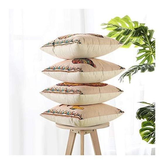 Otostar Cushion Cover Set of 4 Linen Material Stylish Cute Print Modern Design with Hidden Zipper for Interior Home Decoration Decorative Pillow