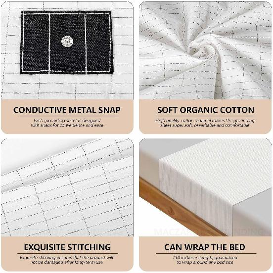 Grounding Sheets – Grounding Mat for Bed, 10% Silver Fiber Grounded Fitted Bed Earth Sheets for All Mattress Sizes, Includes Grounding Cord (Beige)