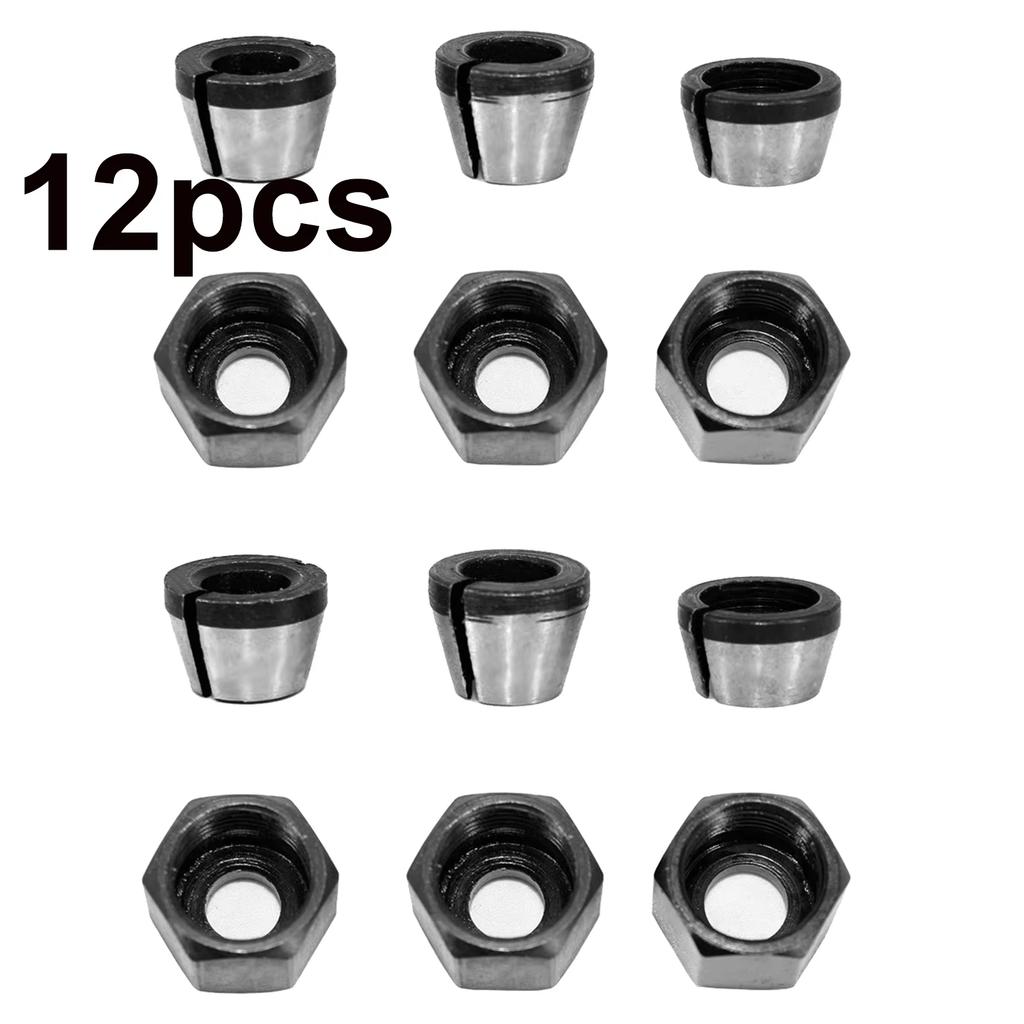 12/8 Stück Trimmer-Spannzangenadapter 6mm 6mm 6,35mm 8mm Oberfräser-Spannzangenfutter Spannadapter für Gravur-Trimmmaschine Elektr