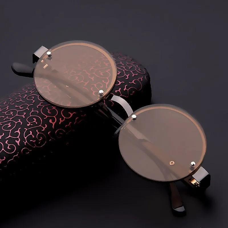 Half-frame Round Shape Reading Glasses Natural Crystal Glass Tired Eyesight Glasses Male High-definition Round Shape Brown Reading Glasses