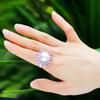 CMM Jewelry Resizable Luxury Big Chunky Fuchsia Cubic Zirconia Flower Artificial Pearl Rings for Women Engagement Party Wear Jewellery