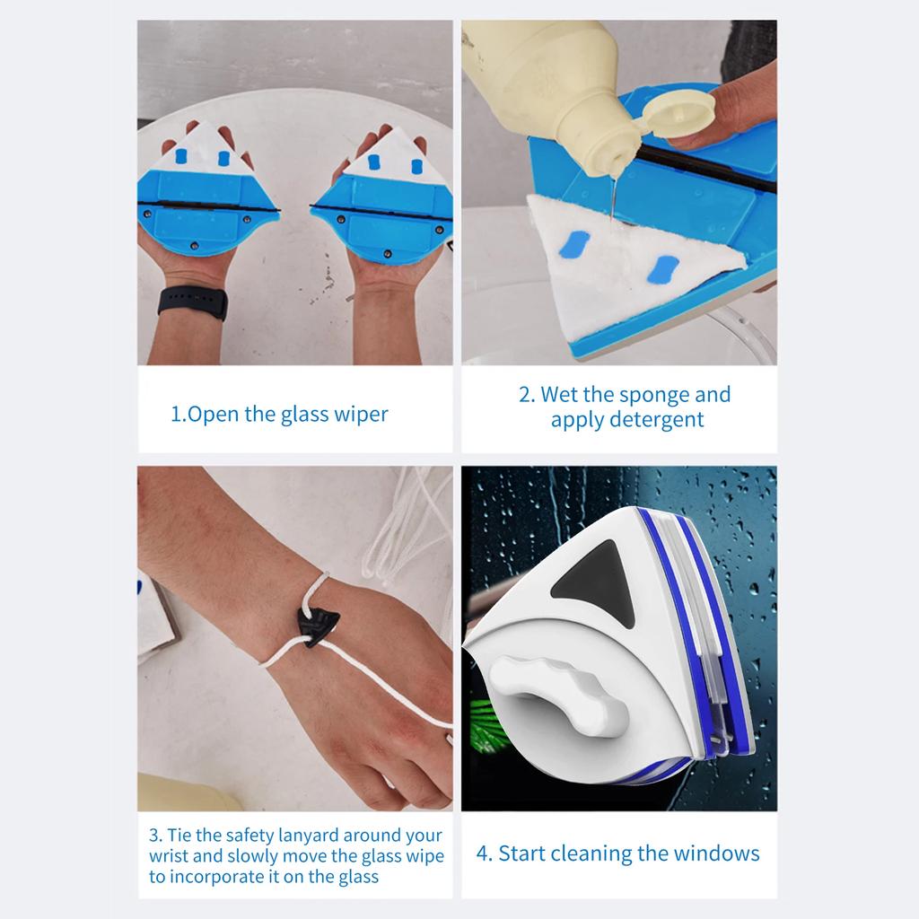 3-8mm Window Cleaner Magnetic Glass Window Cleaning Tool Automatic Water Discharge Double-layer Wiper for Household Home Office