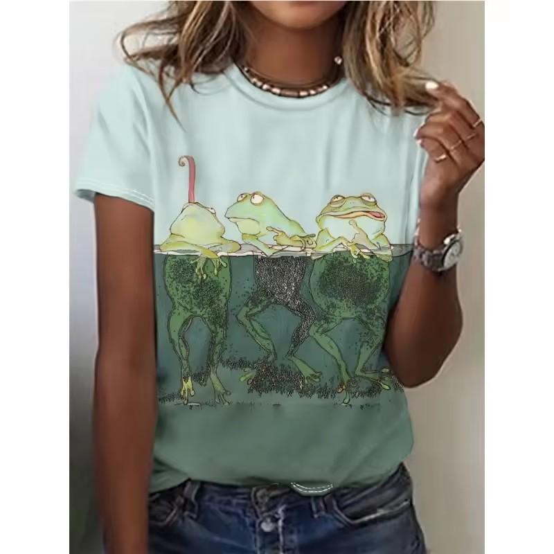 Women's summer hot T-shirt casual elegant fashionable abstract black cat 3D printed women's round neck short sleeved top