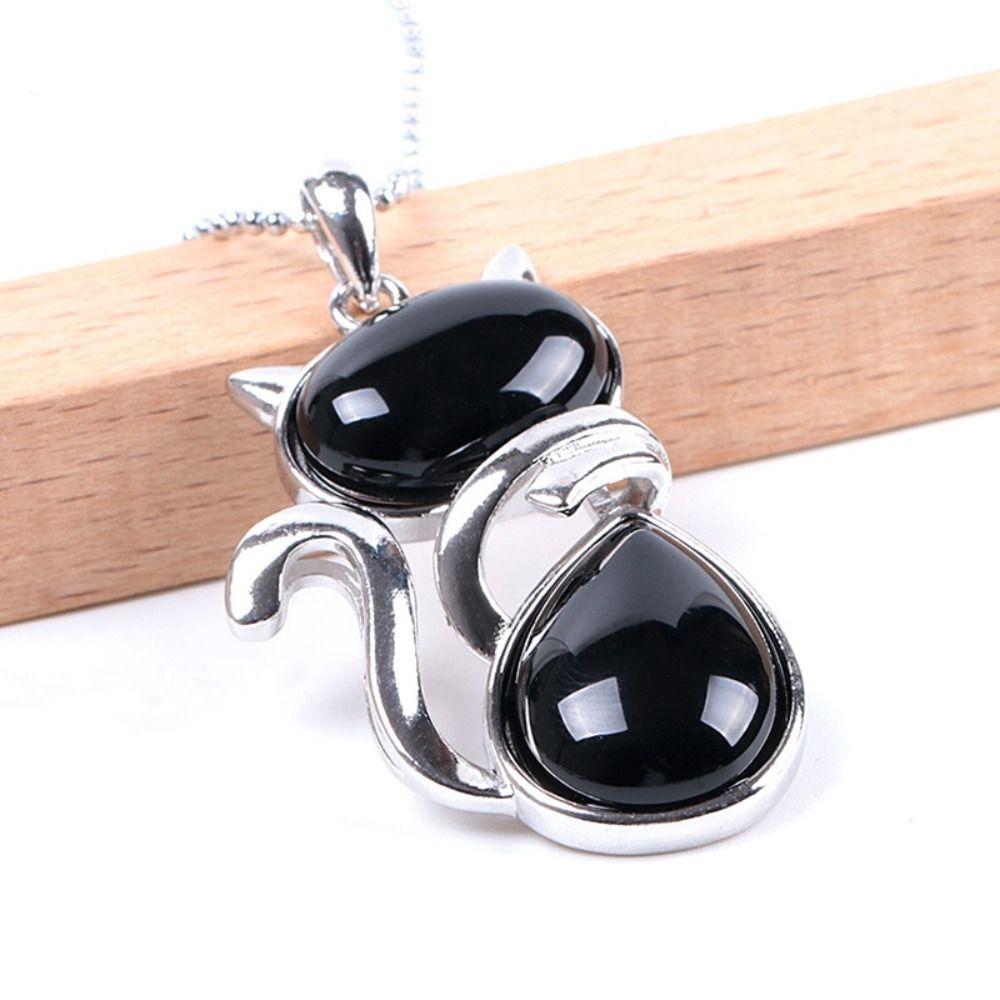 Pink Purple Stone Pendant Cute Shape Cat Jewelry Necklaces Daily Wear Cat Necklaces  Pet Lovers