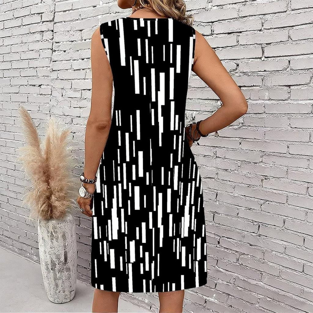 Plus Size V Neck Sleeveless Dress Watercolor Cherry Blossom Print For Spring Scenic Spot Tour