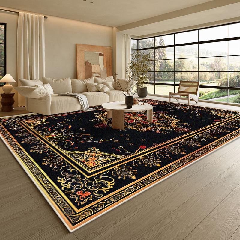 Moderní Černý Luxusní Koberec Obývací Pokoj Zlatý Okraj Protiskluzová Podložka pod Konferenční Stolky Měkký Skládací Kancelářský Salonek Dekor Koberec Snadno Čistitelný