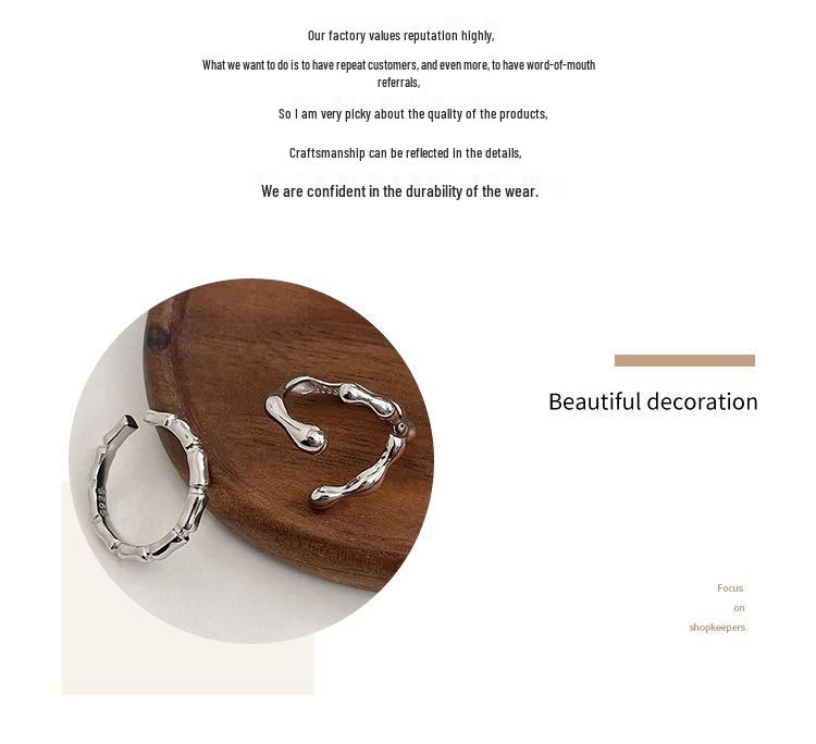Yinruitai S925 Sterling Silver Geometric Bamboo Joint Women's Ring - High-End Light Luxury Korean Design
